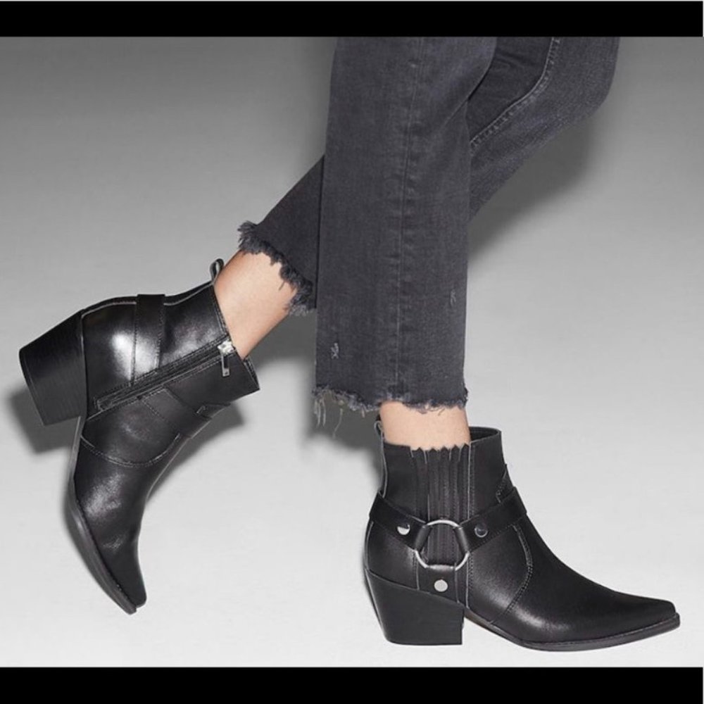Marc Fisher Womens Mlhalie Leather Block Heel Pointed Toe Ankle Boots Size 10 M